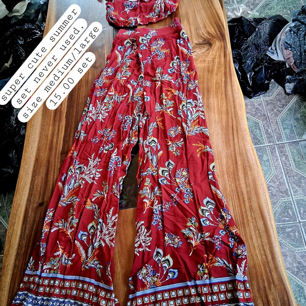 Source Unknown Red Wide Leg Jumpsuit